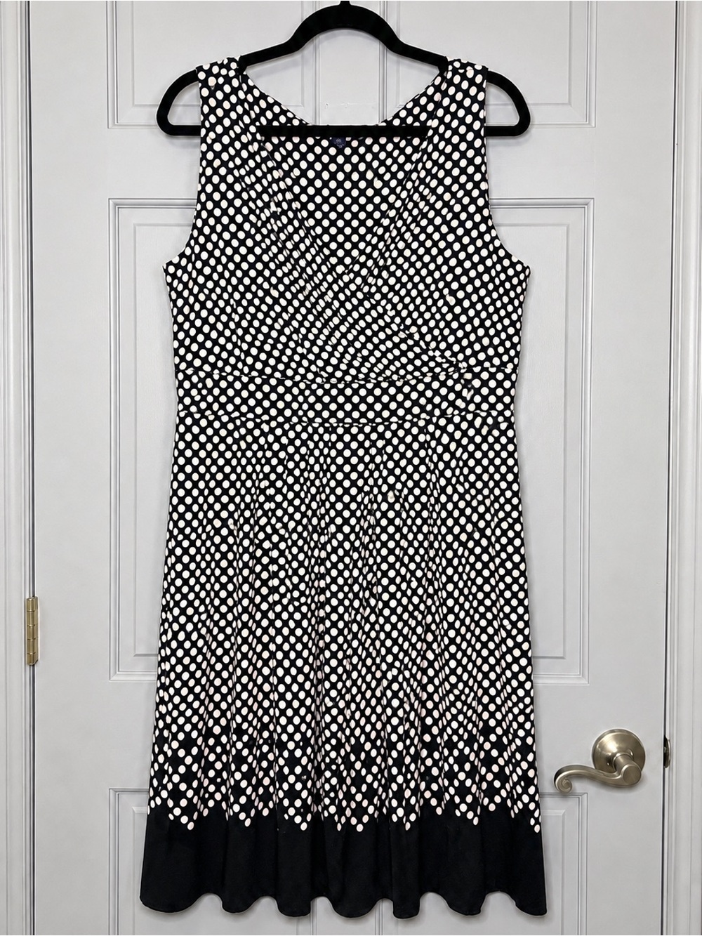 Lands’ End Black White Polka Dot Sleeveless Fit & Flare Dress XL 18